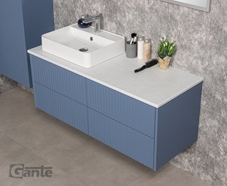 Szafka łazienkowa wisząca frezowana z umywalką 120 cm Mirage kolor niebieski mat