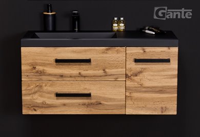 Szafka wisząca z czarną matową umywalką 90 cm kolor dąb naturalny 39/2 seria Fokus Loft Gante