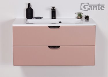 Szafka łazienkowa pudrowy róż z umywalką czarny uchwyt 80 cm Magnolia Gante