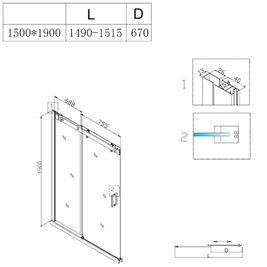 Czarne drzwi prysznicowe do wnęki 145-150 cm rozsuwane SH03GB szkło 8 mm