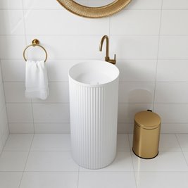 Umywalka wolnostojąca ceramiczna ryflowana okrągła biała 86x40 cm SCOT3-WH-WOF-860