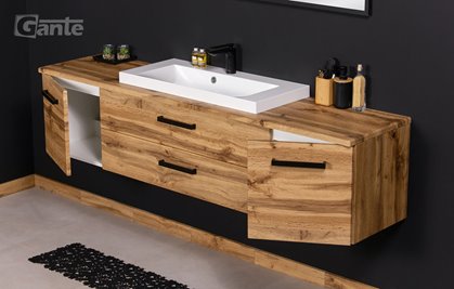 Szafka wisząca z umywalką nablatową 180 cm kolor dąb naturalny seria Fokus Loft Gante