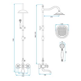 Czarny zestaw prysznicowy z wylewką retro Bergamo Rea