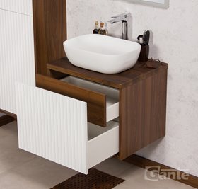 Szafka łazienkowa wisząca z umywalką dąb wenge/biały mat 60 cm Venus Gante