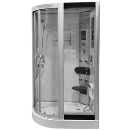 Biała kabina prysznicowa z hydromasażem na niskim brodziku 120x85 lewa MO-09914LB