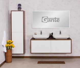 Szafka łazienkowa wisząca z umywalkami dąb wenge/biały mat 140 cm Venus Gante