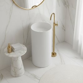 Umywalka wolnostojąca ceramiczna ryflowana okrągła biała 86x40 cm SCOT3-WH-WOF-860