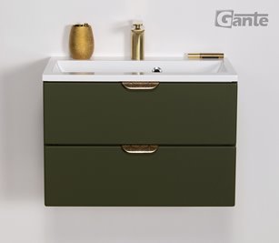 Oliwkowa szafka łazienkowa wisząca z umywalką złoty uchwyt 60 cm Magnolia