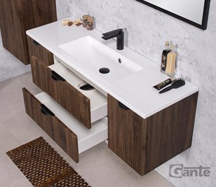 Szafka łazienkowa z lamelami wisząca z umywalką 120 cm 39/2 Victa Lamello kolor orzech