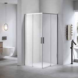 Chromowana kabina prysznicowa kwadratowa Super Slim Nova 80x80 drzwi rozsuwane