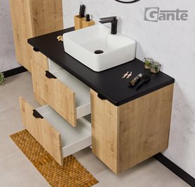 Szafka łazienkowa z białą umywalką wisząca dąb naturalny 120 cm Brendo Gante