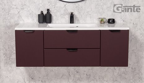 Burgundowa szafka łazienkowa wisząca z umywalką czarny uchwyt 120 cm Magnolia