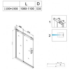 Drzwi prysznicowe do wnęki 105-110 cm rozsuwane SH03C szkło 8 mm
