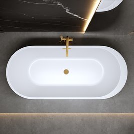 Wanna wolnostojąca biała przelew i korek złoty szczotkowany 170 cm Porto Hydrosan