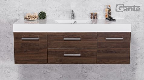 Szafka łazienkowa wisząca z umywalką 140 cm 50/2 Nela Fokus kolor orzech