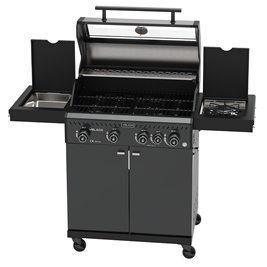 Grill gazowy ZEUS-C kolor czarny ruszt żeliwny moc 14,5 kW + pokrowiec + palnik boczny + LED