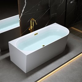 Wanna ryflowana przyścienna narożna lewa korek oraz przelew złoty 140 cm Rio Hydrosan