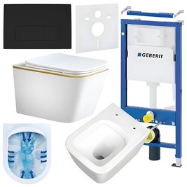 Zestaw podtynkowy stelaż GEBERIT DUOFIX + miska RAIN-WH-GL-RIM-03 + przycisk DELTA 50 czarny mat