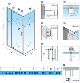Czarna kabina prysznicowa prostokątna drzwi uchylne 110x80 KZ06CB