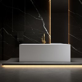 Wanna wolnostojąca prostokątna przelew i korek złoty szczotkowany 150 cm Santa Hydrosan