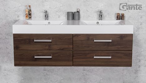 Szafka łazienkowa wisząca z umywalką 140 cm 50/4 Nela Fokus kolor orzech