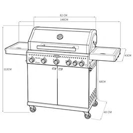 Grill gazowy ZEUS-D kolor czarny ruszt żeliwny moc 17,5 kW + pokrowiec + palnik boczny + LED zdjęcie 28