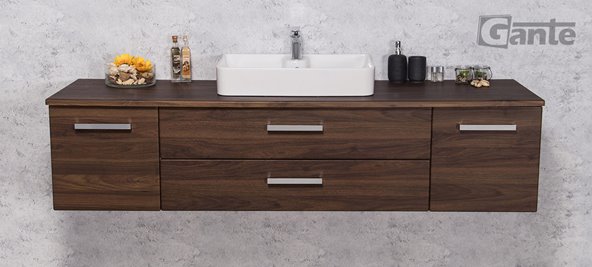 Szafka łazienkowa wisząca z umywalką nablatową 180 cm 50/2 Fokus kolor orzech