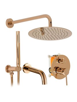 Miedziany połysk zestaw wannowy prysznicowy podtynkowy Lungo Rea