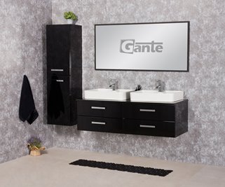 Czarna szafka wisząca z dwiema umywalkami 140 cm Luna seria Fokus C