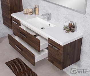 Szafka łazienkowa wisząca z umywalką 140 cm 39/2 Fokus kolor orzech