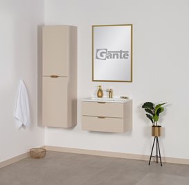 Piaskowa szafka łazienkowa wisząca z umywalką złoty uchwyt 60 cm Magnolia