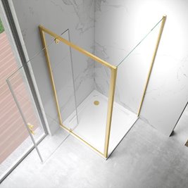 Złota szczotkowana kabina prysznicowa 80x80 kwadratowa drzwi pełne uchylne KZ04B