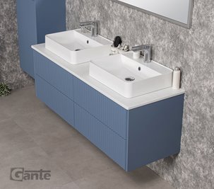 Szafka łazienkowa wisząca frezowana z umywalką 140 cm Mirage kolor niebieski mat