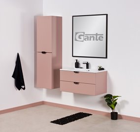 Szafka łazienkowa pudrowy róż z umywalką czarny uchwyt 80 cm Magnolia Gante