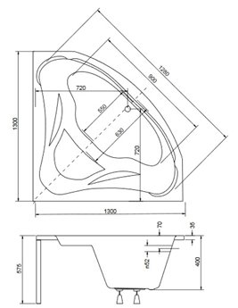 Czarno-biała wanna symetryczna narożna z obudową 130x130 Mia Besco