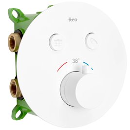 Biały zestaw prysznicowy podtynkowy z termostatem Lungo Miller Rea