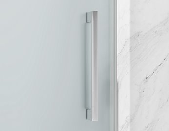 Drzwi prysznicowe rozsuwane prawe/lewe do wnęki 141-147 cm szkło 8mm mleczne profile chrom Swiss Liniger