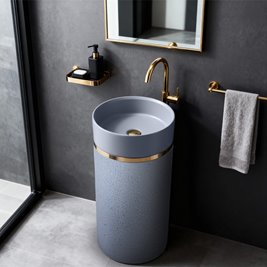 Umywalka wolnostojąca ceramiczna okrągła szara 86x40 cm SCOT1-GR-WOF-860