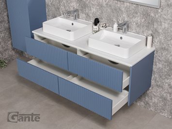 Szafka łazienkowa wisząca frezowana z umywalką 140 cm Mirage kolor niebieski mat