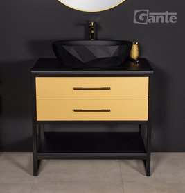 Szafka stojąca z czarną umywalką kolor czarno złoty loft 80 cm seria New York