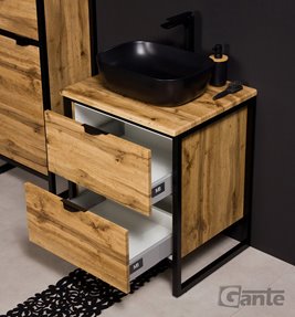 Szafka stojąca z czarną umywalką styl loftowy 60 cm seria New York