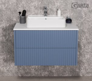 Szafka łazienkowa wisząca frezowana z umywalką 80 cm Mirage kolor niebieski mat