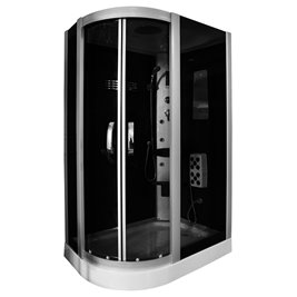 Kabina prysznicowa z hydromasażem na niskim brodziku czarne ścianki 120x85 lewa MO-18218