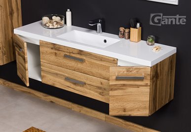 Szafka wisząca z umywalką kolor dąb naturalny 140 cm seria Fokus NE