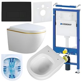 Zestaw podtynkowy stelaż GEBERIT DUOFIX + miska PEAK-WH-GL-RIM-02 + przycisk DELTA 50 czarny mat