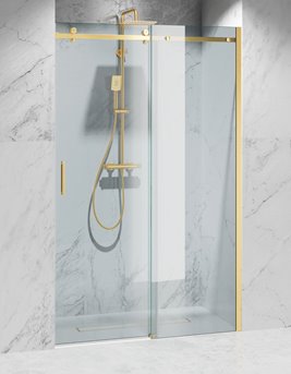 Drzwi prysznicowe rozsuwane prawe/lewe do wnęki 152-161 cm szkło 8mm przeźroczyste profile złoty mat Swiss Liniger