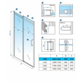 Drzwi prysznicowe do wnęki 95-100 cm rozsuwane szkło 8 mm KZ09AC