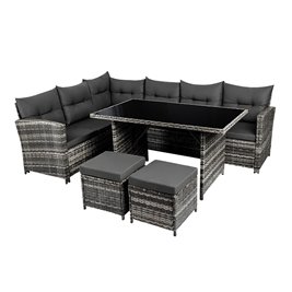 Zestaw mebli ogrodowych z technorattanu narożnik, stół, pufy Toledo