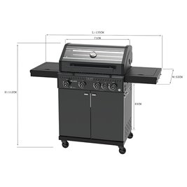 Grill gazowy ZEUS-C kolor czarny ruszt żeliwny moc 14,5 kW + pokrowiec + palnik boczny + LED