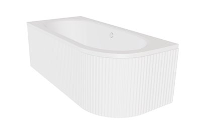 Biała ryflowana wanna asymetryczna akrylowa z obudową Avita Besco 180 cm Lewa